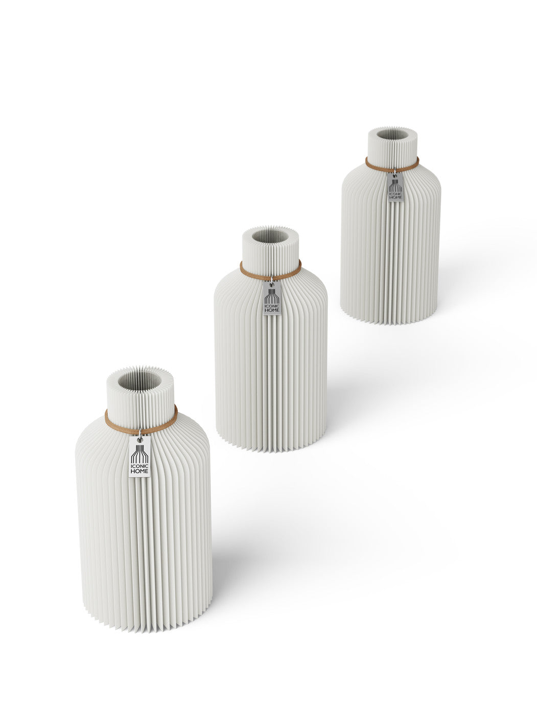 Tischvase Pure naturfarbenes Band Set 3 Vasen 15 cm pure white ICONIC HOME