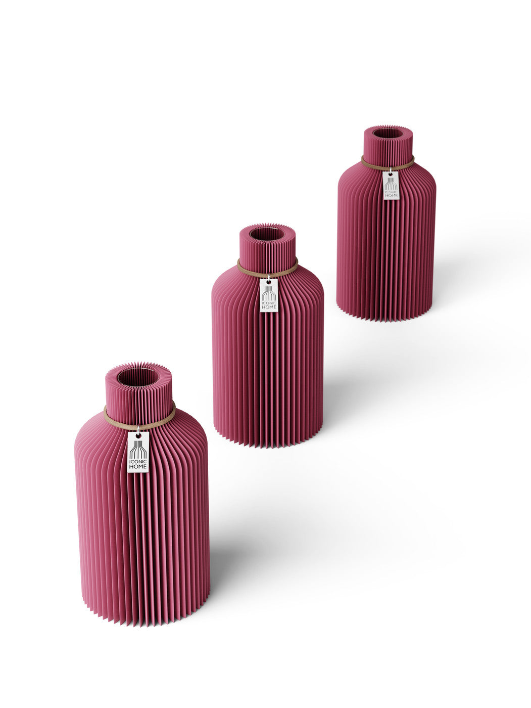 Tischvase Pure naturfarbenes Band 3 Vasen 15 cm soft berry ICONIC HOME
