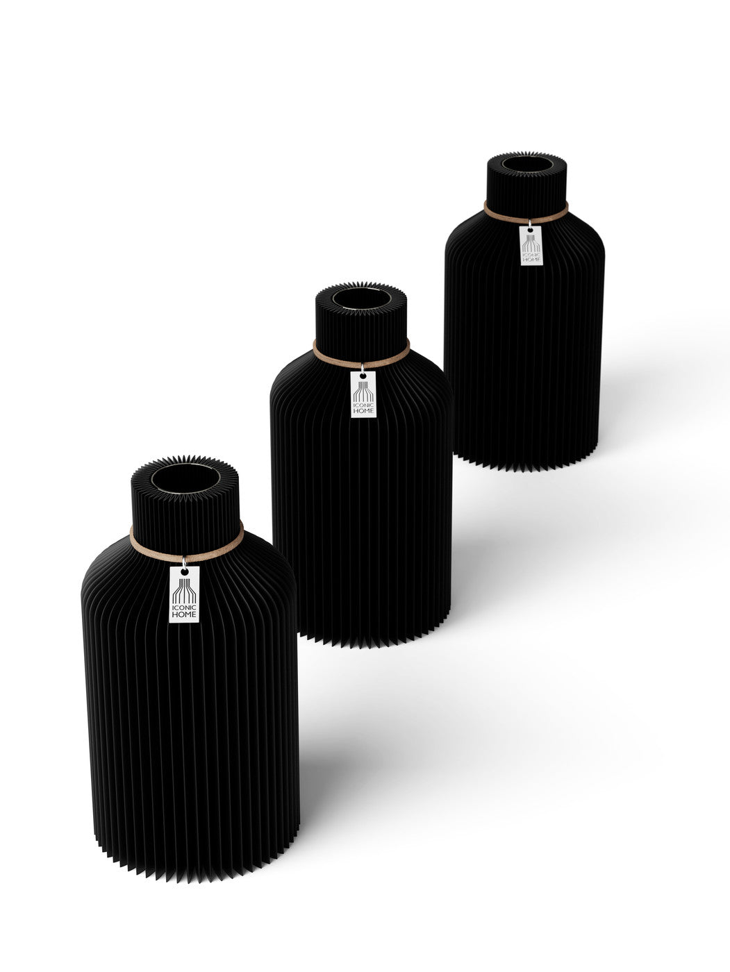 Tischvase Pure naturfarbenes Band Set 3 Vasen 17,5 cm deep black ICONIC HOME