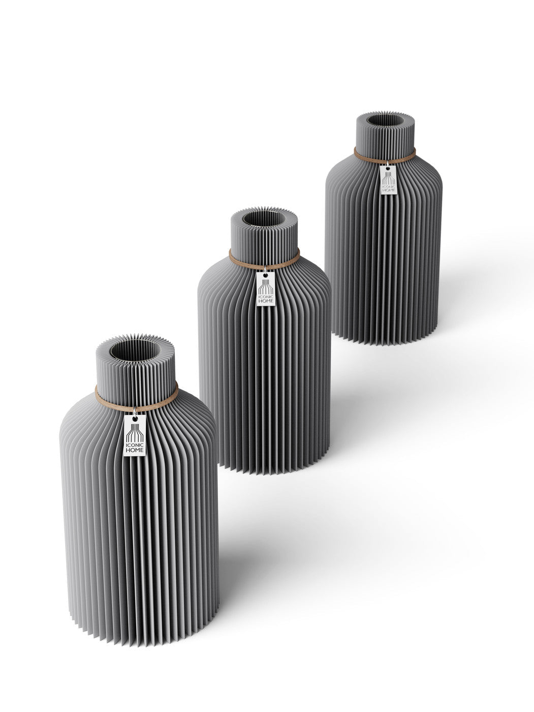 Tischvase Pure naturfarbenes Band Set 3 Vasen 17,5 cm dreamy gray ICONIC HOME