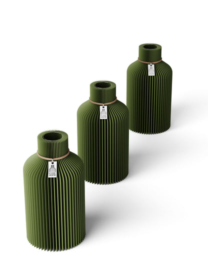 Tischvase Pure naturfarbenes Band Set 3 Vasen 17,5 cm moss green ICONIC HOME