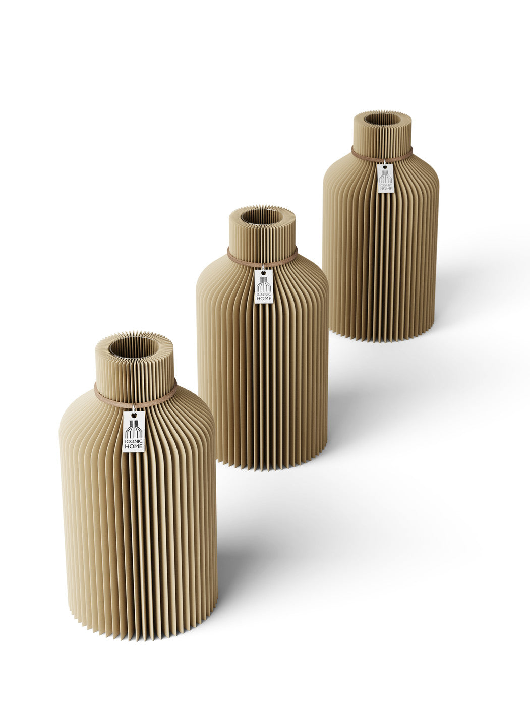 Tischvase Pure naturfarbenes Band Set 3 Vasen 17,5 cm natural oak ICONIC HOME