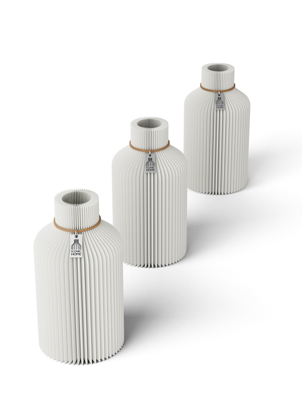 Tischvase Pure naturfarbenes Band Set 3 Vasen 17,5 cm pure white ICONIC HOME
