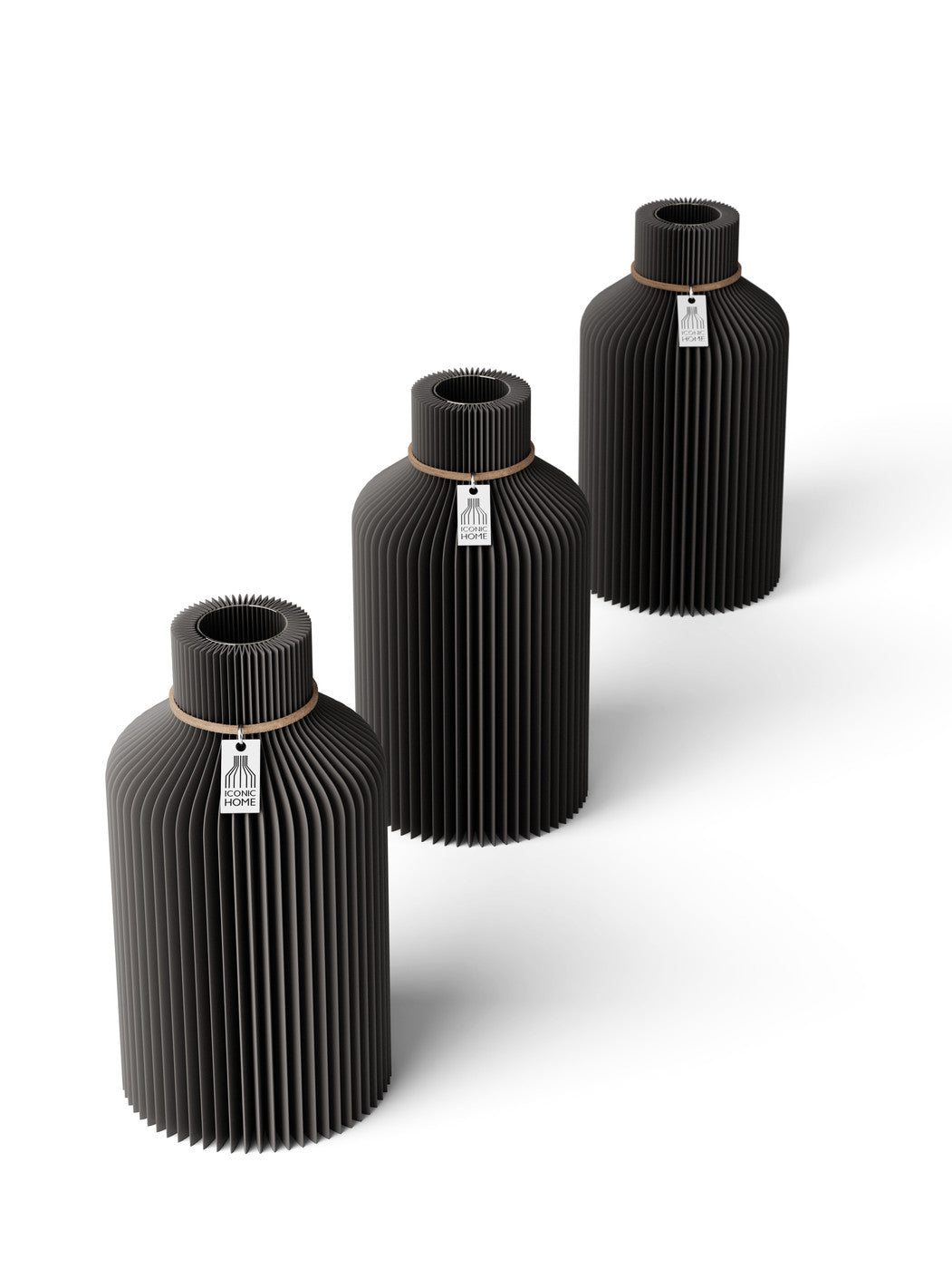 Tischvase Pure naturfarbenes Band Set 3 Vasen 17,5 cm stormy gray ICONIC HOME
