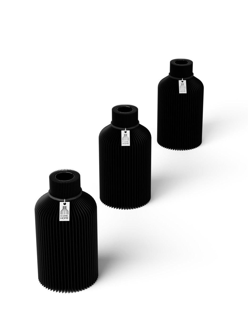 Tischvase Pure schwarzes Band Set 3 Vasen 15 cm deep black ICONIC HOME