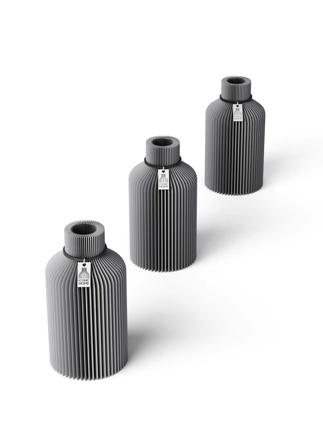 Tischvase Pure schwarzes Band Set 3 Vasen 15 cm dreamy gray ICONIC HOME