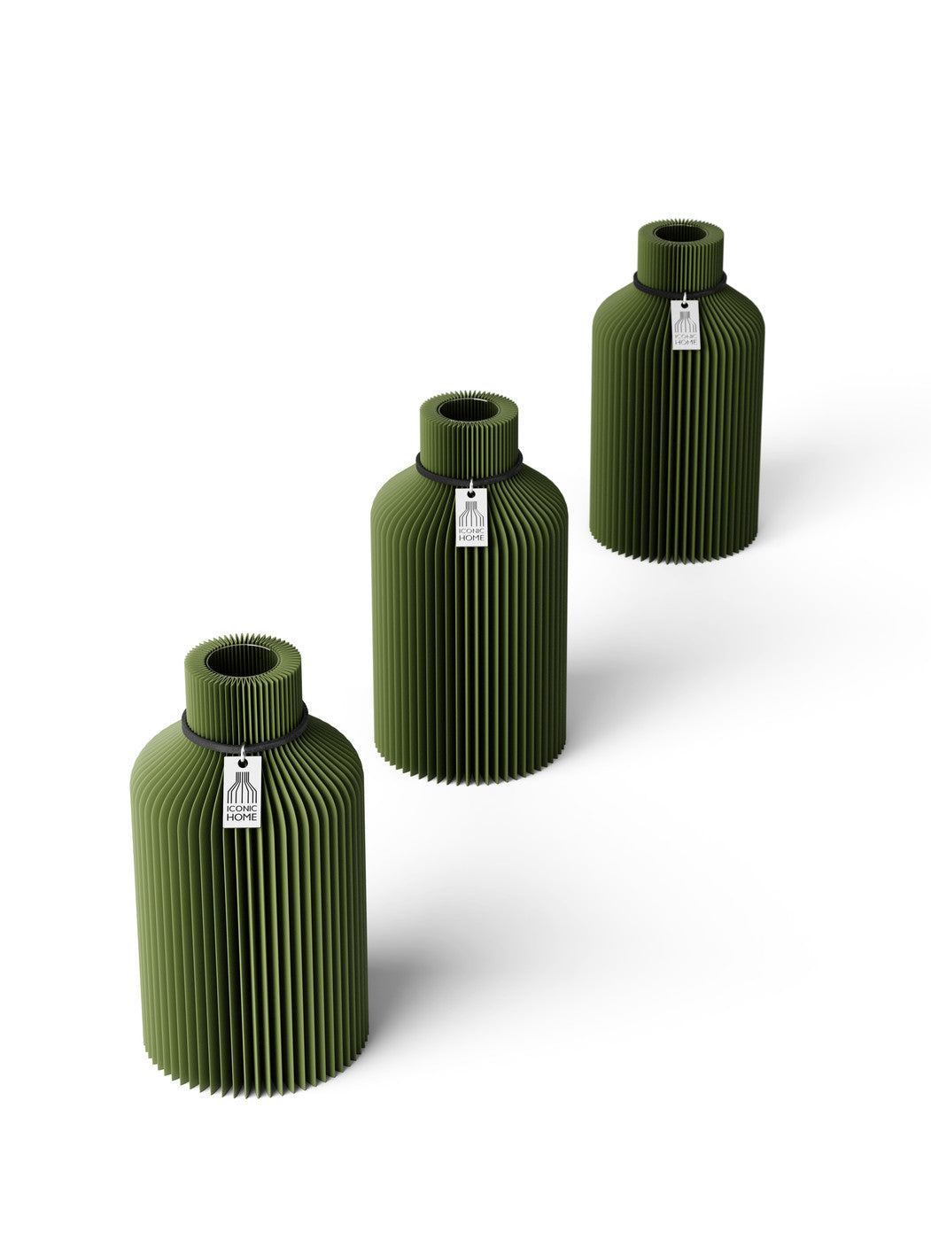 Tischvase Pure schwarzes Band Set 3 Vasen 15 cm moss green ICONIC HOME