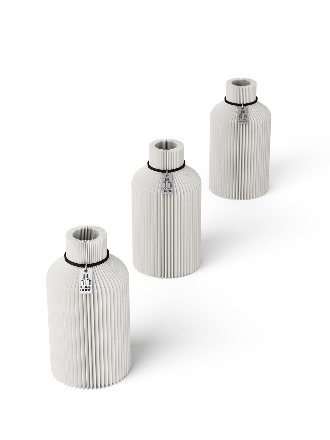 Tischvase Pure schwarzes Band Set 3 Vasen 15 cm pure white ICONIC HOME