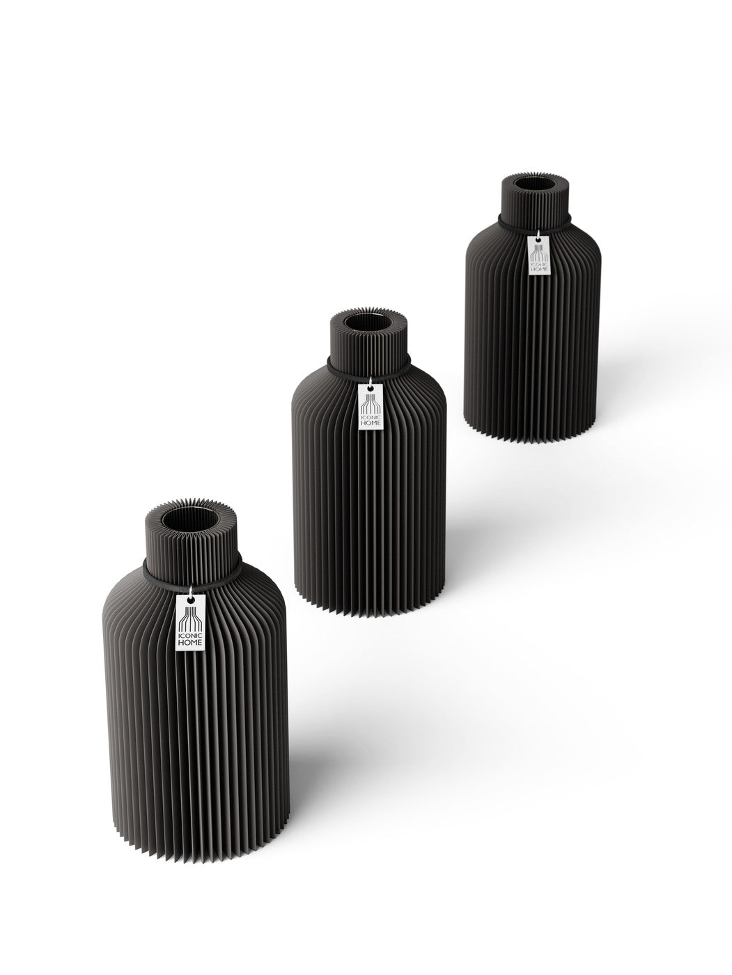 Tischvase Pure schwarzes Band Set 3 Vasen 15 cm stormy gray ICONIC HOME