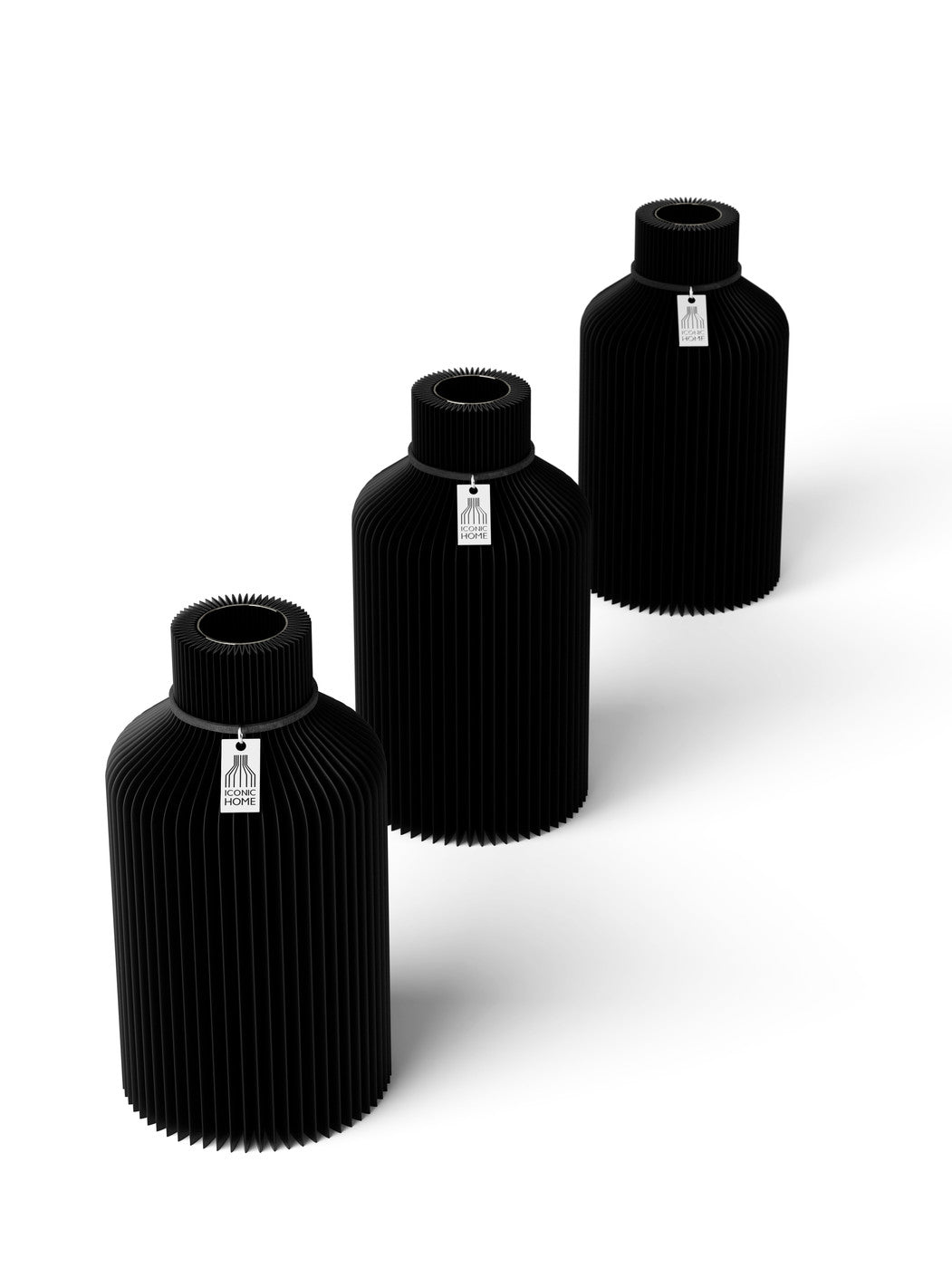 Tischvase Pure schwarzes Band Set 3 Vasen 17,5 cm deep black ICONIC HOME