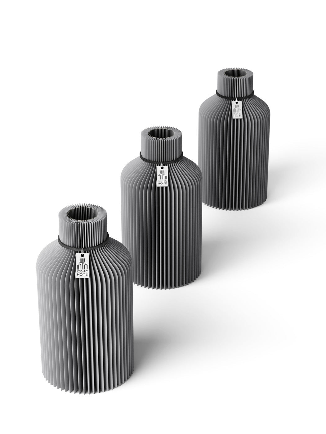 Tischvase Pure schwarzes Band Set 3 Vasen 17,5 cm dreamy gray ICONIC HOME