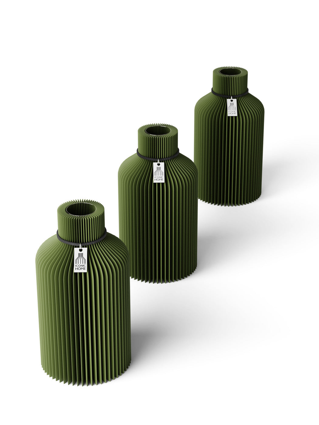 Tischvase Pure schwarzes Band Set 3 Vasen 17,5 cm moss green ICONIC HOME