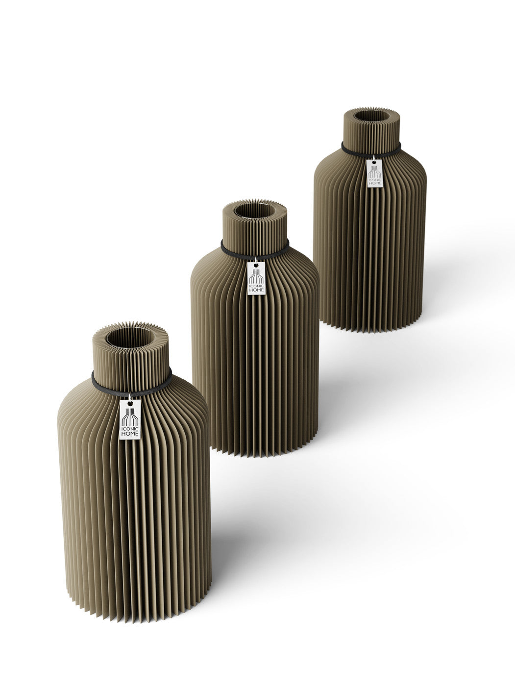Tischvase Pure schwarzes Band Set 3 Vasen 17,5 cm mystic mud ICONIC HOME
