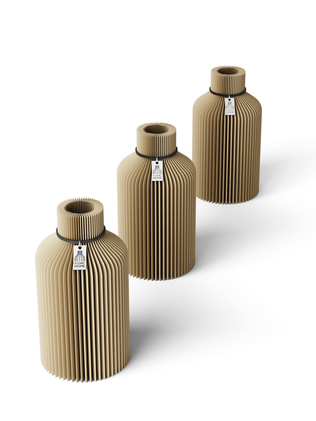 Tischvase Pure schwarzes Band Set 3 Vasen 17,5 cm natural oak ICONIC HOME