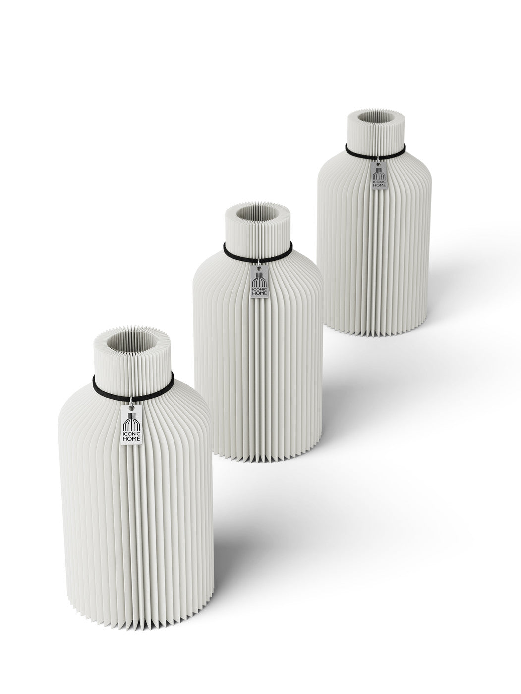 Tischvase Pure schwarzes Band Set 3 Vasen 17,5 cm pure white ICONIC HOME