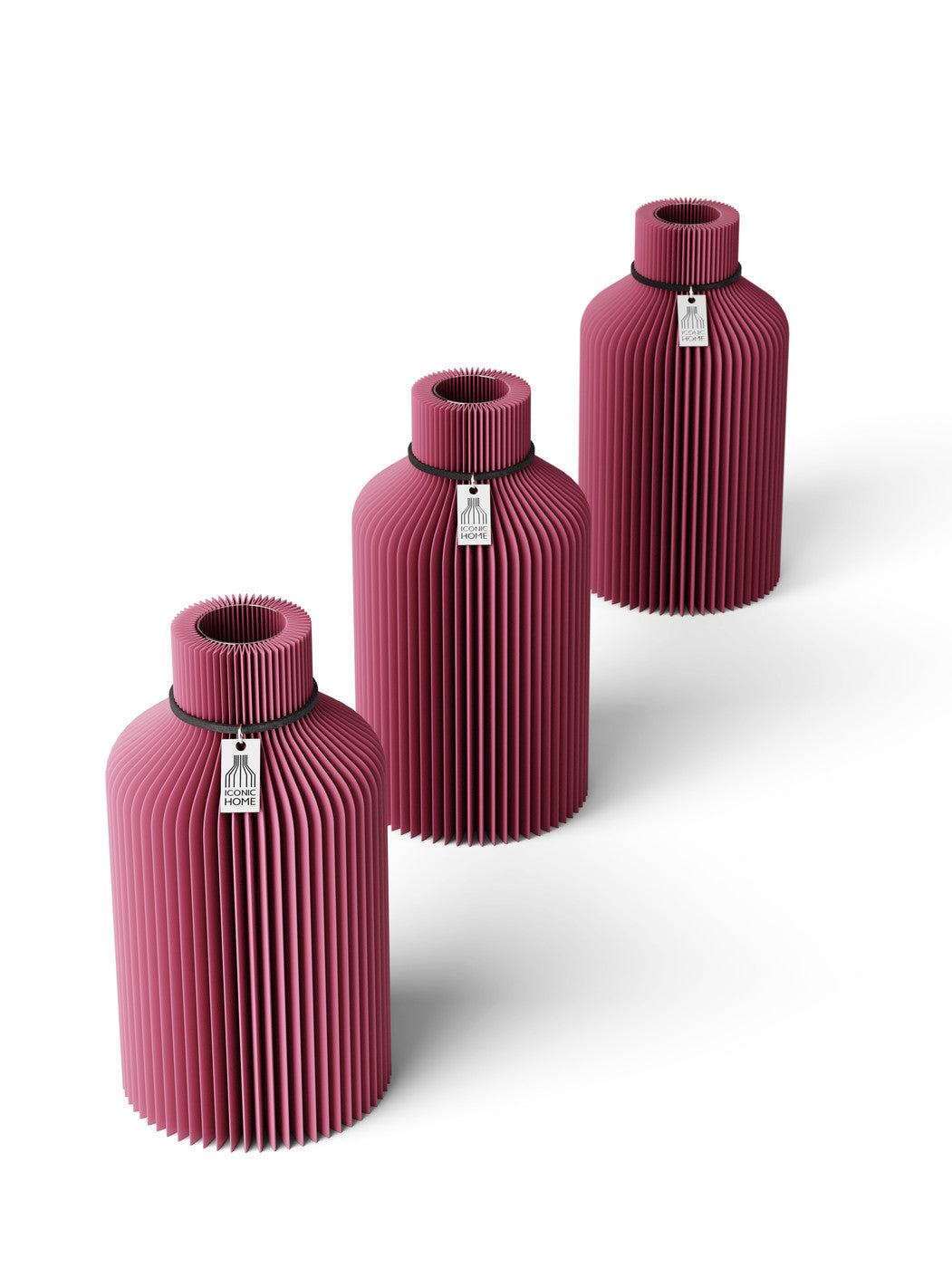 Tischvase Pure schwarzes Band 3 Vasen 17,5 cm soft berry ICONIC HOME