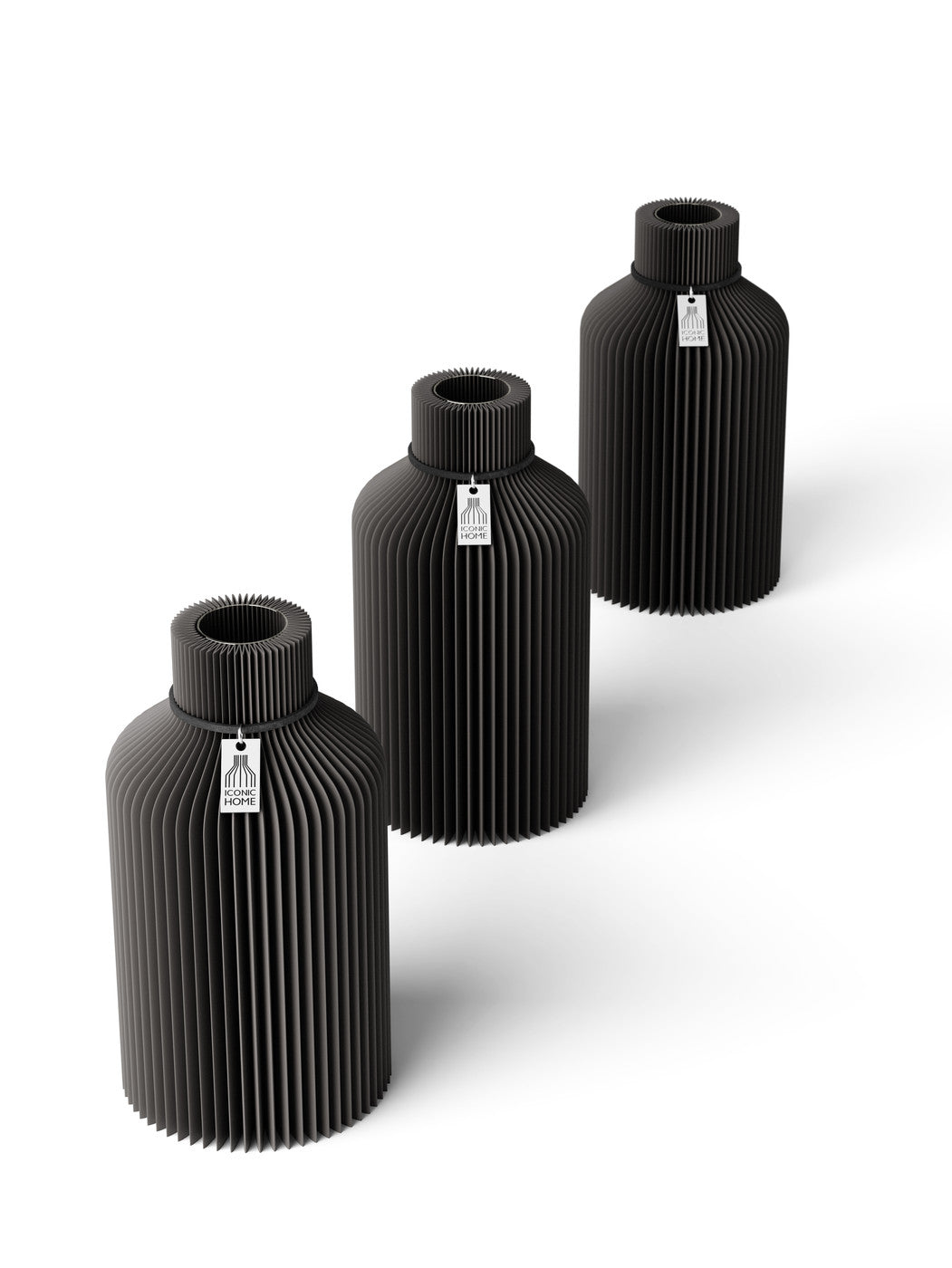 Tischvase Pure schwarzes Band Set 3 Vasen 17,5 cm stormy gray ICONIC HOME