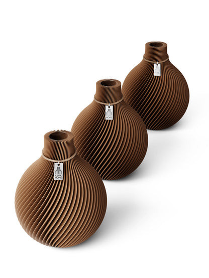 Tischvase Sphere naturfarbenes Band Set 3 Vasen 17,5 cm choco brown ICONIC HOME