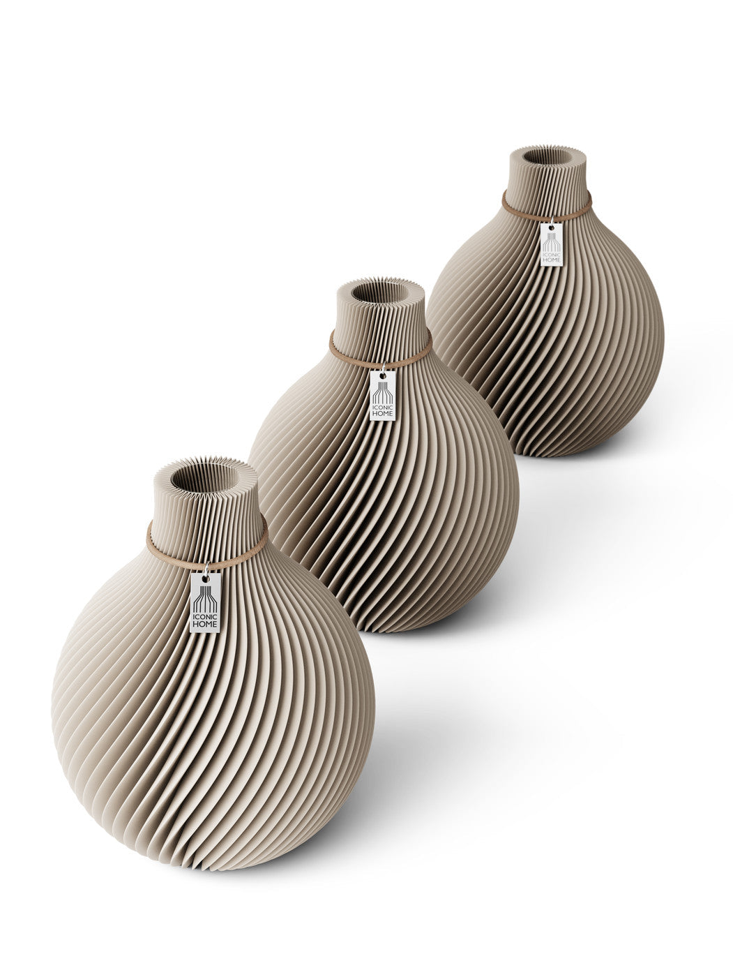 Tischvase Sphere naturfarbenes Band Set 3 Vasen 17,5 cm cozy greige ICONIC HOME