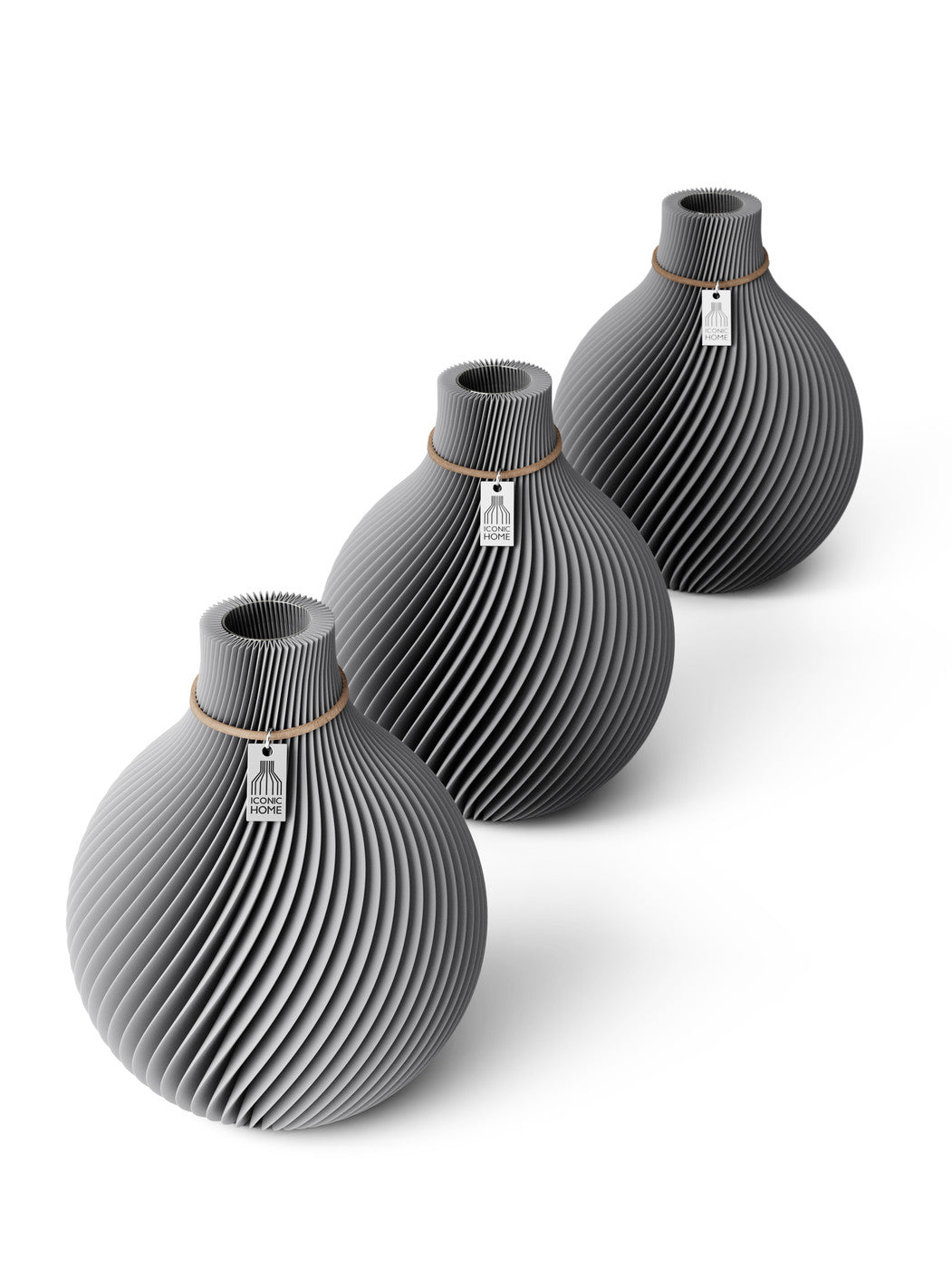Tischvase Sphere naturfarbenes Band Set 3 Vasen 17,5 cm dreamy gray ICONIC HOME