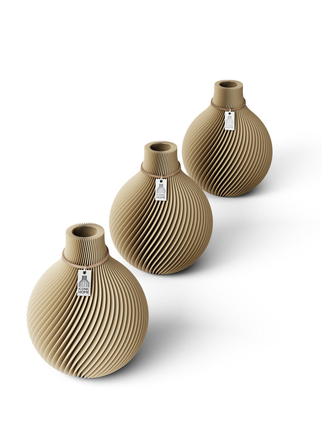 Tischvase Sphere naturfarbenes Band Set 3 Vasen 15 cm natural oak ICONIC HOME
