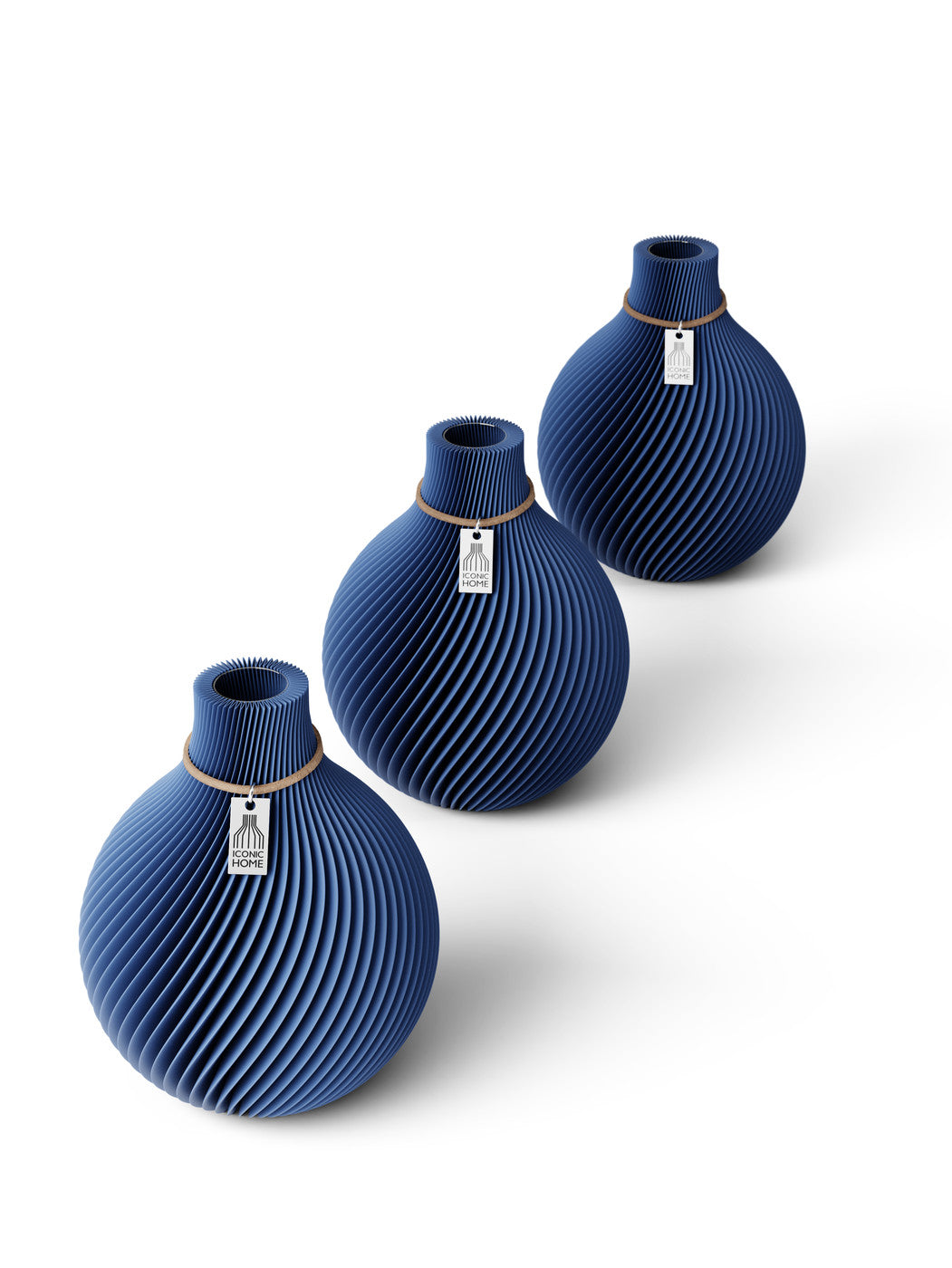 Tischvase Sphere Naturfarbenes Band 3er-Set 15 cm Sea Blue ICONIC HOME
