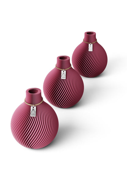 Tischvase Sphere Naturfarbenes Band Set 3 Vasen 15 cm Soft Berry ICONIC HOME