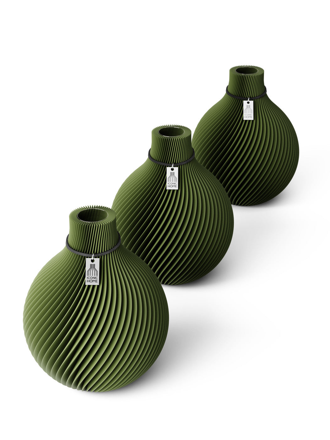 Tischvase Sphere schwarzes Band Set 3 Vasen 17 cm moss green ICONIC HOME