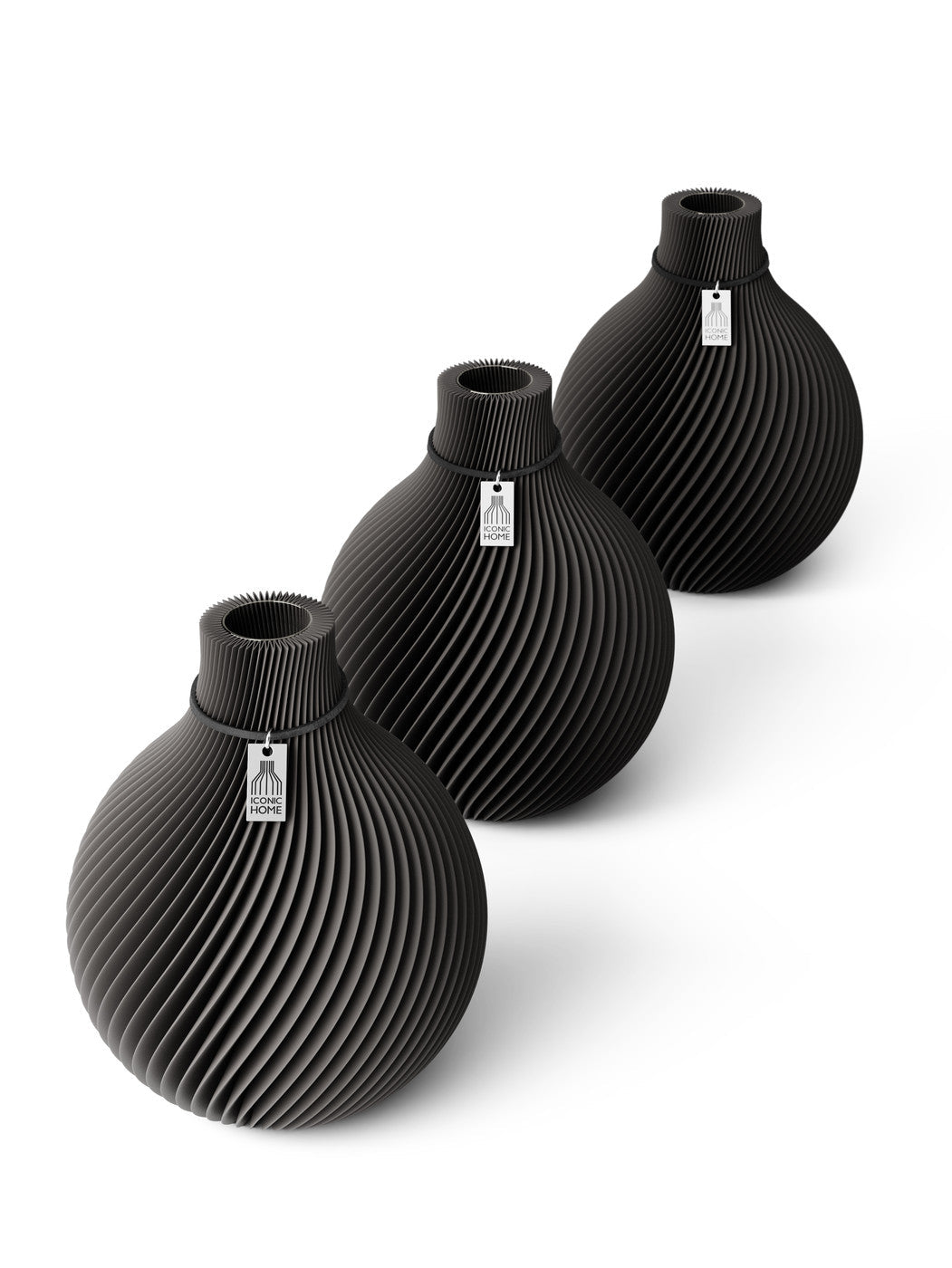 Tischvase Sphere schwarzes Band Set 3 Vasen 17 cm stormy gray ICONIC HOME