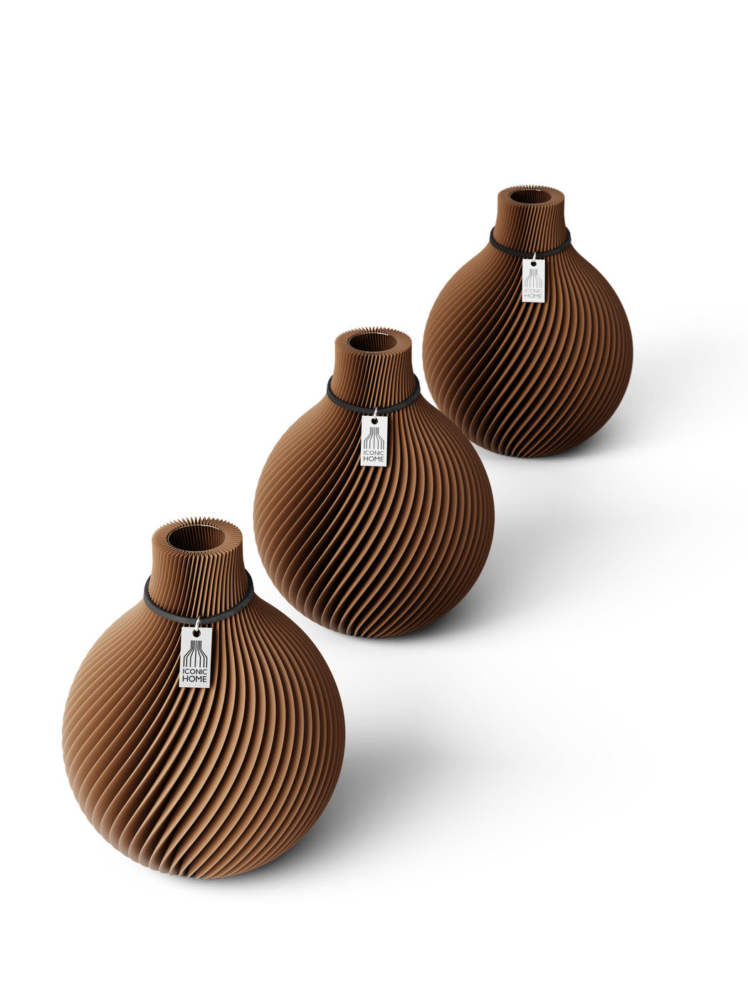 Tischvase Sphere schwarzes Band Set 3 Vasen 15 cm choco brown ICONIC HOME