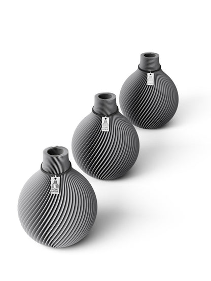 Tischvase Sphere schwarzes Band Set 3 Vasen 15 cm dreamy gray ICONIC HOME