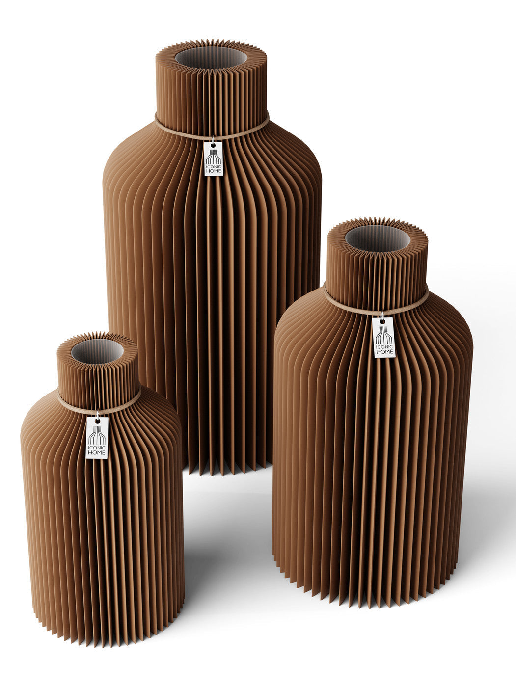 3 Vasen Set Pure Choco Brown ICONIC HOME Naturfarbenes Band
