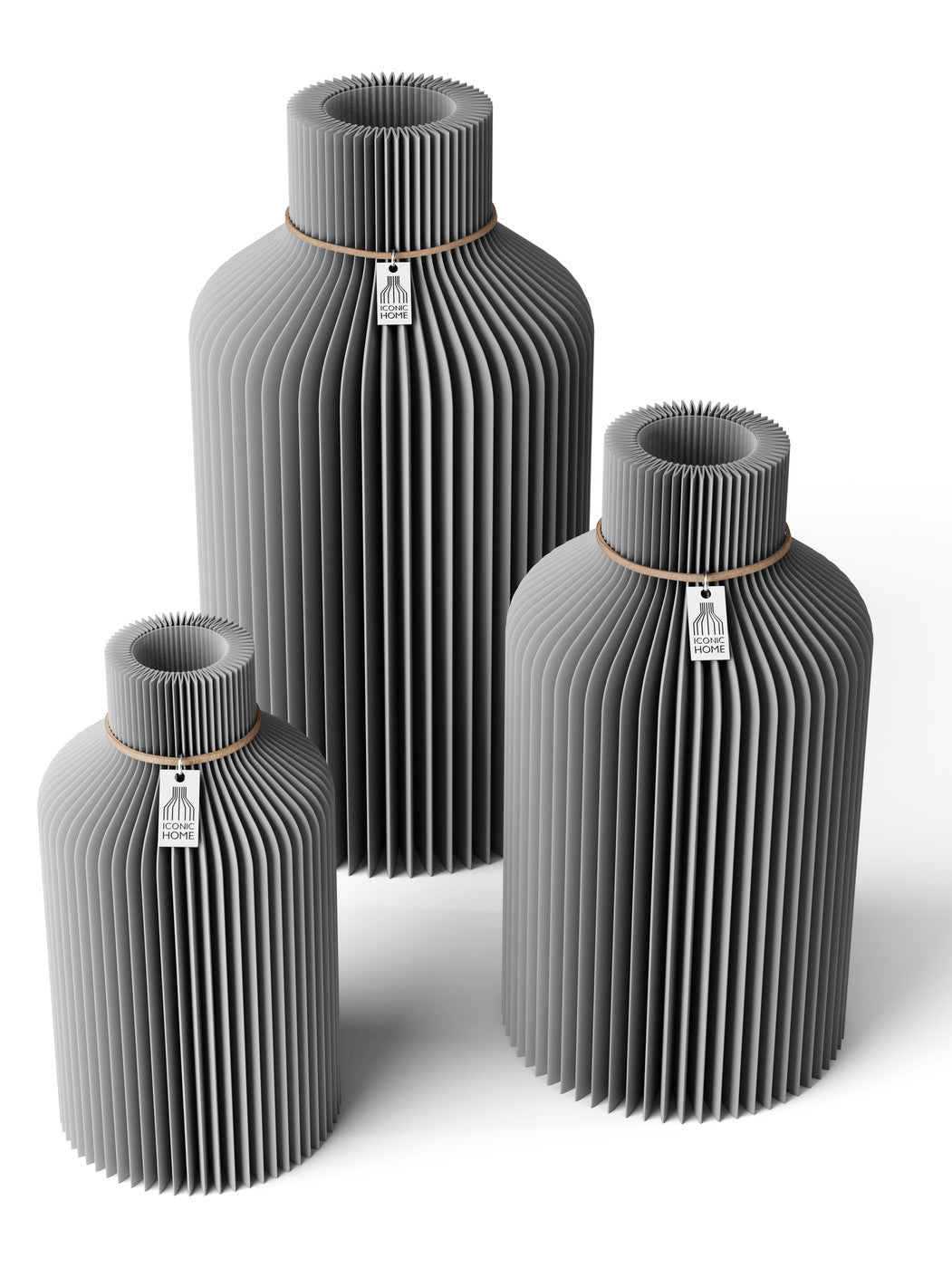 3 Vasen Set Pure Dreamy Gray ICONIC HOME Naturfarbenes Band