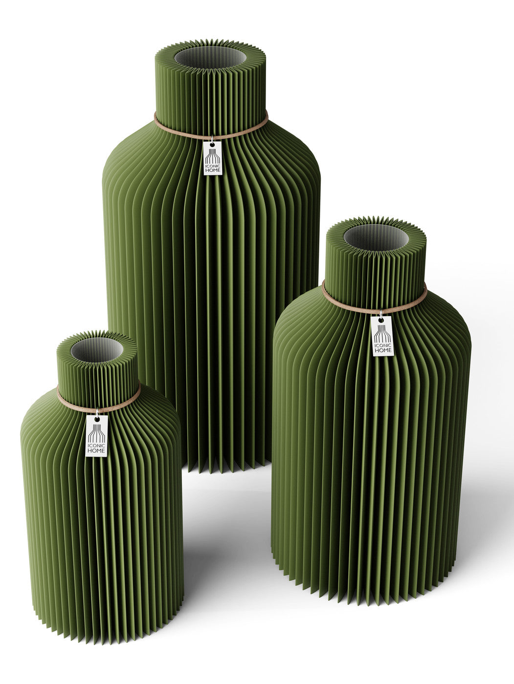 3 Vasen Set Pure Moss Green ICONIC HOME Naturfarbenes Band