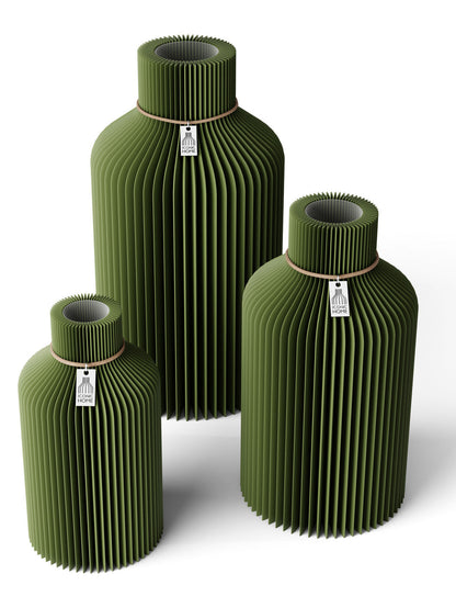 3 Vasen Set Pure Moss Green ICONIC HOME Naturfarbenes Band