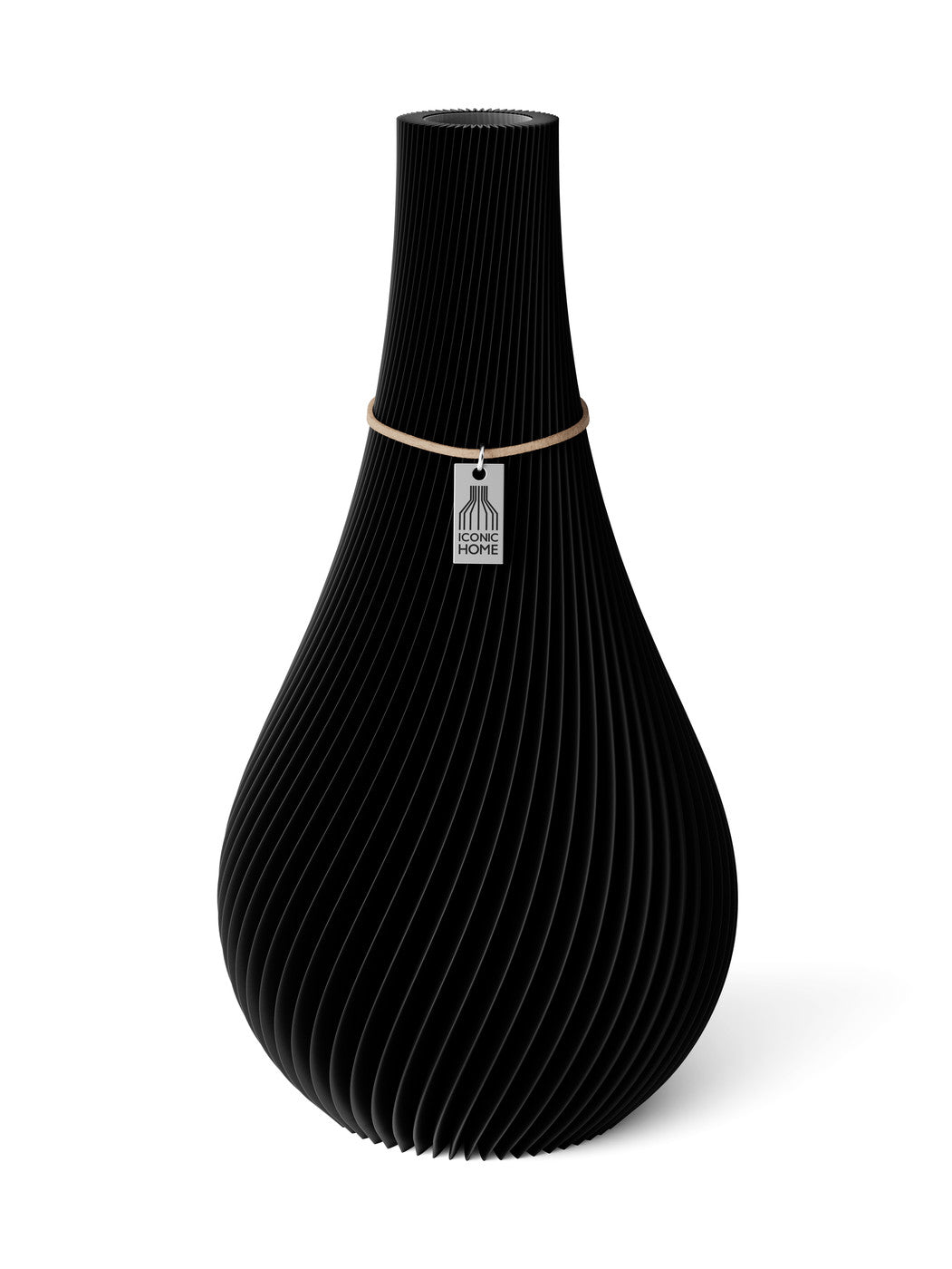 Vase Twist Deep Black 32 cm ICONIC HOME Naturfarbenes Band