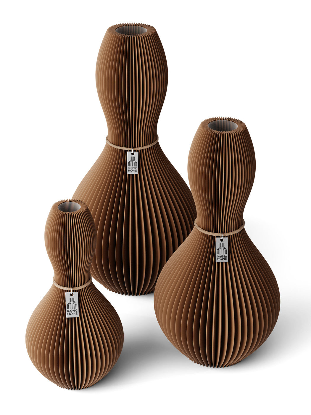 3 Vasen Set Shape Choco Brown ICONIC HOME Naturfarbenes Band