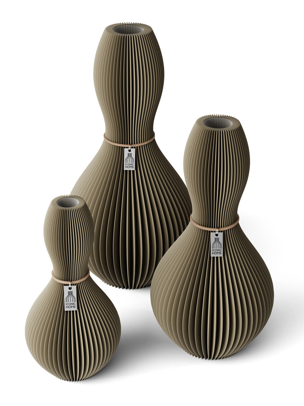 3 Vasen Set Shape Mystic Mud ICONIC HOME Naturfarbenes Band