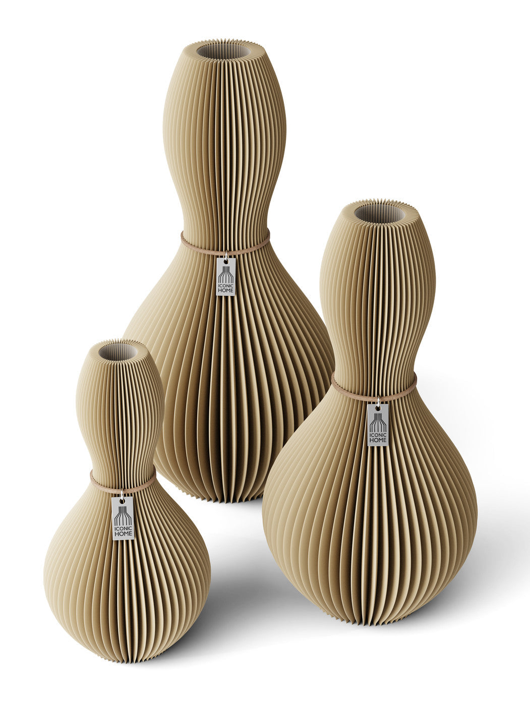 3 Vasen Set Shape Natural Oak ICONIC HOME Naturfarbenes Band