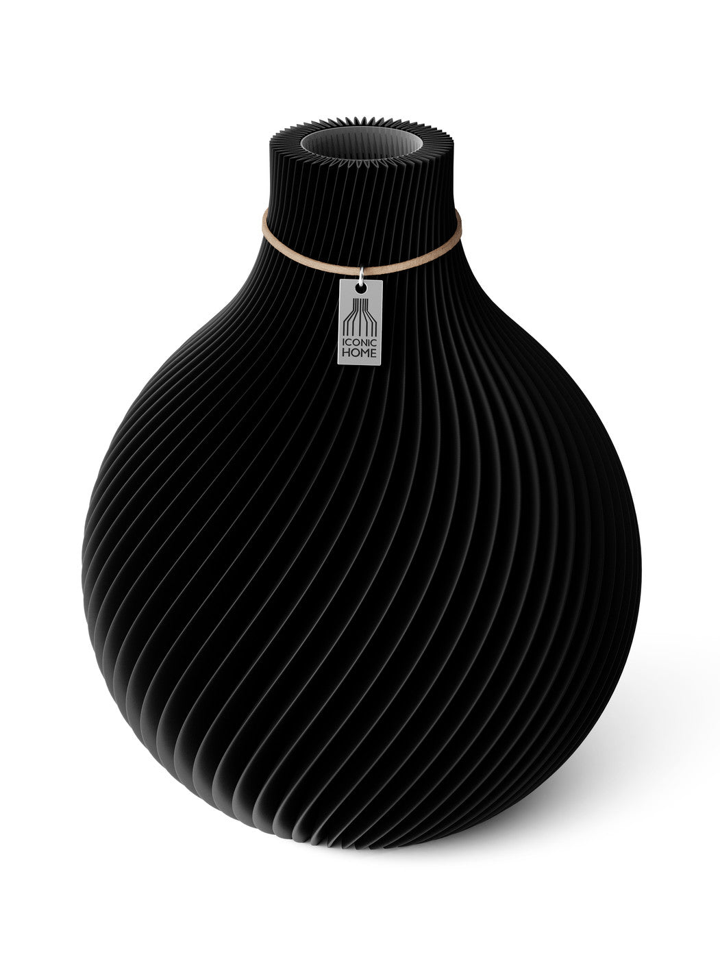 Vase Sphere Deep Black 26 cm ICONIC HOME Naturfarbenes Band