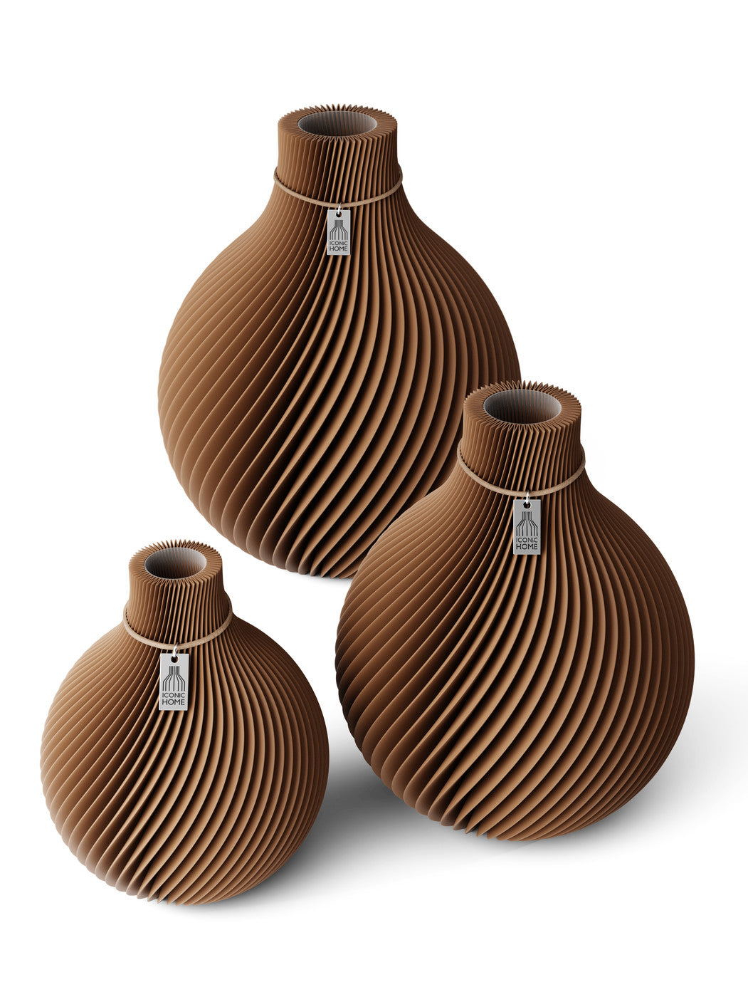 3 Vasen Set Sphere Choco Brown ICONIC HOME Naturfarbenes Band