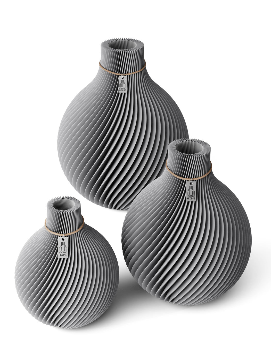 3 Vasen Set Sphere Dreamy Gray ICONIC HOME Naturfarbenes Band