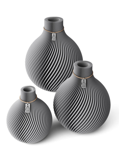 3 Vasen Set Sphere Dreamy Gray ICONIC HOME Naturfarbenes Band