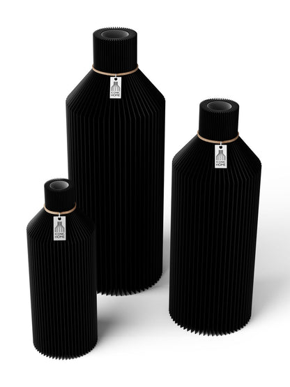 3 Vasen Set Straight Deep Black ICONIC HOME Naturfarbenes Band