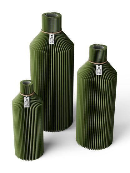 3 Vasen Set Straight Moss Green ICONIC HOME Naturfarbenes Band
