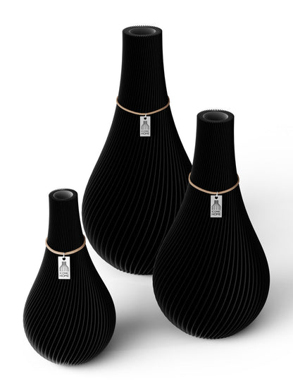 3 Vasen Set Twist Deep Black ICONIC HOME Naturfarbenes Band