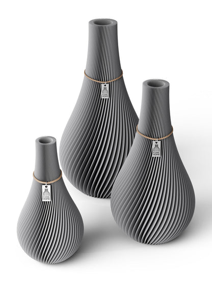 3 Vasen Set Twist Dreamy Gray ICONIC HOME Naturfarbenes Band