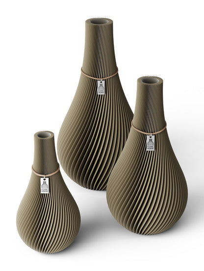 3 Vasen Set Twist Mystic Mud ICONIC HOME Naturfarbenes Band
