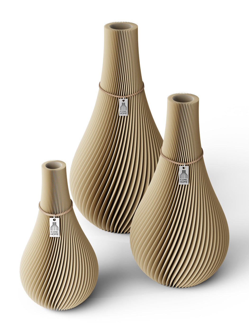 3 Vasen Set Twist Natural Oak ICONIC HOME Naturfarbenes Band