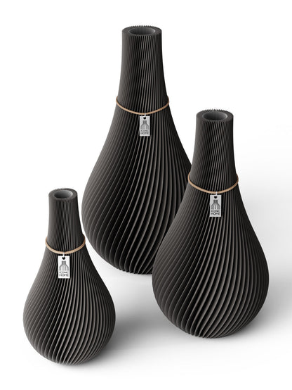 3 Vasen Set Twist Stormy Gray ICONIC HOME Naturfarbenes Band